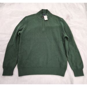 J.Crew Textured Cotton Quarter Zip Sweater Green L NWT Mock Neck Classic Preppy